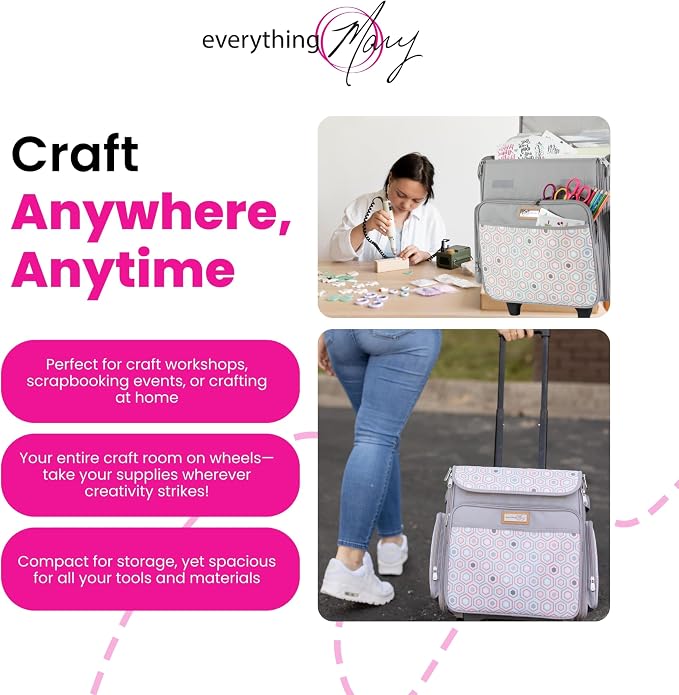 Everything Mary Rolling Scrapbook Tote, Grey Hexagon - Papercraft Tote with Wheels for Scrapbook & Art Storage - Organizer Case for IRIS Boxes, Supplies, and Accessories - for Teachers & Medical - Image 6
