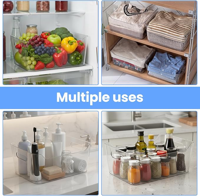 6 Set Storage Bins, Clear Plastic Organizers, with Handles | Clear Plastic Storage Containers, Multi-Use Organizers, for Home, Kitchen, Cabinet and Pantry - Image 6