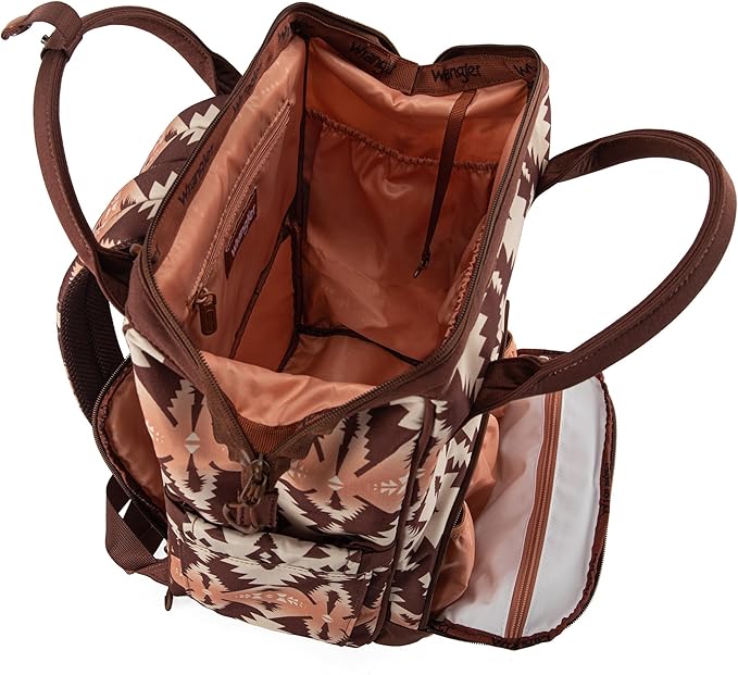 Wrangler Aztec Backpack Organized Daypack Travel Baby Bag with Stroller Strap and Side Bottle Pockets WG2204-9110BR - Image 3