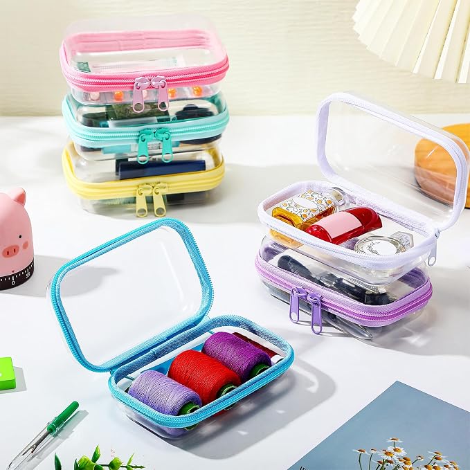 Sanwuta 6 Clear Hard Zipper Case,Colorful,5 X 3 X 2 Inch | Pencil Case Pouches ,Makeup Bag,Plastic Toiletry Diaper Bag ,Travel Toy Storage,Waterproof Organizer Bins - Image 5
