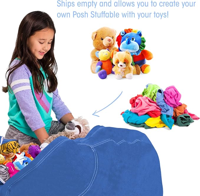 Posh Stuffable Kids Stuffed Animal Storage Bean Bag Chair Cover - Childrens Toy Organizer, X-Large 48" - Solid Royal Blue - Image 3
