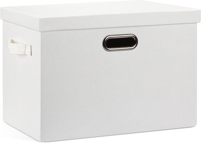Graciadeco Large 17" 36 Quart Collapsible Stackable Storage Bins with Lids, 1 Pack White Foldable Fabric Closet Storage Boxes with Lids, 4 Handles Heavy-duty Linen Cube Baskets for Bedroom | 36 Quart 1 Pack White Collapsible Stackable Linen Fabric 4 Ha... by GraciadecoStorage