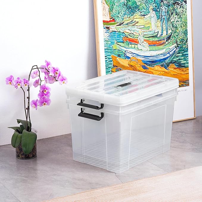 Cetomo Lidded Storage Bin with Handle, Tote Organizing Container with Durable Lid and Secure Latching Buckles, Stackable and Nestable, Plastic, 95 Quart-3 Pack, Clear - Image 6