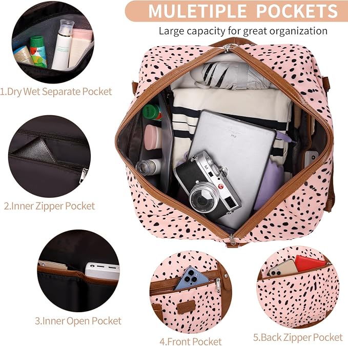 4PCS Weekender Bags for Women Large Overnight Weekend Travel Duffel Bags | Travel Bag Carry-on Tote Hospital Bag with Shoe Compartment Crossbody Toiletry Bag for Travel Business Gym Water Resistant - Image 4