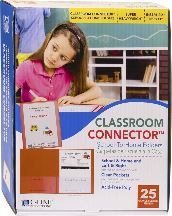C-Line Classroom Connector School-to-Home Folders, Orange, 25 per Box (32002) - Image 3
