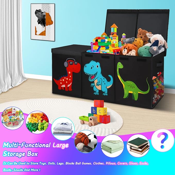 Extra Large Toy Box Chest, Collapsible Storage Bins with Lids, 40"x16"x16" | Sturdy Kids Storage Organizer Toy Bins Basket with Dividers, Bedroom Nursery Playroom Organization, Black - Image 3