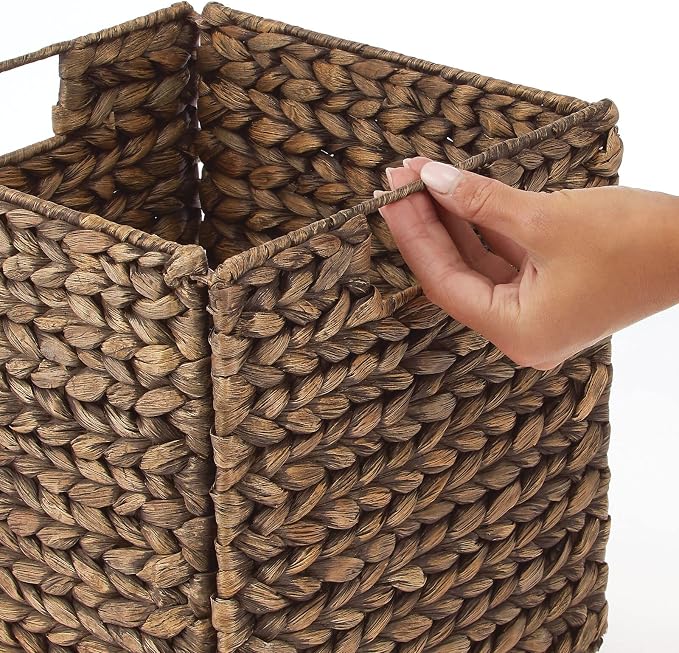 mDesign Natural Woven Hyacinth Cube Organizer Basket with Handles, Storage for Bathroom, Laundry Room Shelf or Nursery - Perfect for Cubby Storage Units - Hold Blankets and Books - 2 Pack, Brown Wash - Image 4