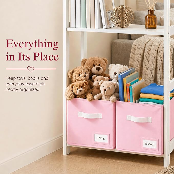 Storage Cubes 10 Pack, 11 Inch Fabric Storage Bins Organizer with Labels, Odor-Free & Sturdy PP Structure, Collapsible Cubby Baskets for Closet, Shelves, Toys & Nursery (Pink) - Image 6