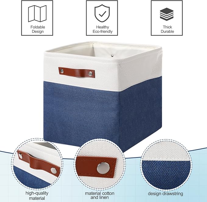 Uiifan 8 Pack 12 x 12 x 12 Inch Large Storage Baskets Collapsible Fabric Storage Cubes Bins with Handles for Shelves Closets Nursery Home Clothes Toys Organizers, Blue - Image 6