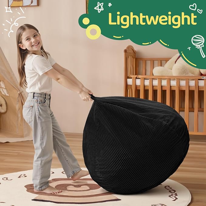 2FT Bean Bag Chair: 2' Small Bean Bags with Memory Foam Filled | Beanbag Chairs with Handle,Teardrop Bean Bag Sofa with Corduroy Machine Washable Cover for Living Room,Bedroom-Black - Image 4