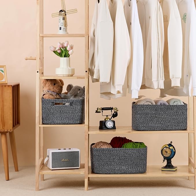 MiniArk Large Storage Baskets for Organizing, 17 x 13 x 7.5” Closet Shelf Baskets for Clothes Blanket Towels, Baby Nursery, Toy Bins Box, Woven Rope Baskets, 4 Packs Dark Gray - Image 3
