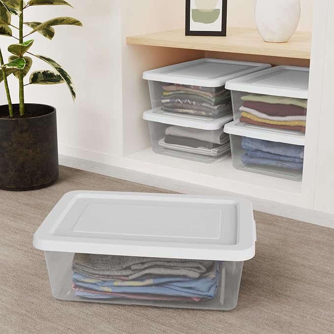 Sterilite Storage Box Stackable Tote, White, 12 Quart, 60 Pack | Clear Plastic Container with Secure Snapping Lids for Home and Office Organization - Image 4