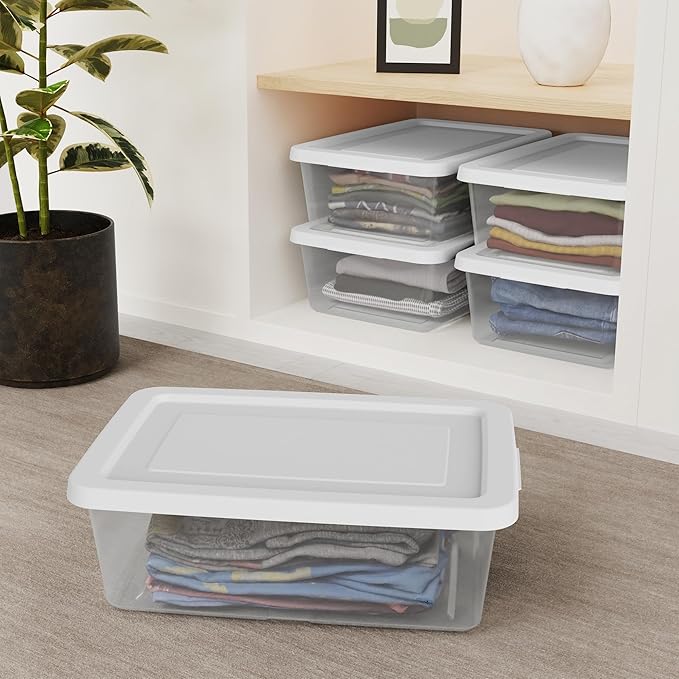 Sterilite Storage Box Stackable Tote, White, 12 Quart, 24 Pack | Clear Plastic Container with Secure Snapping Lids for Home and Office Organization - Image 4