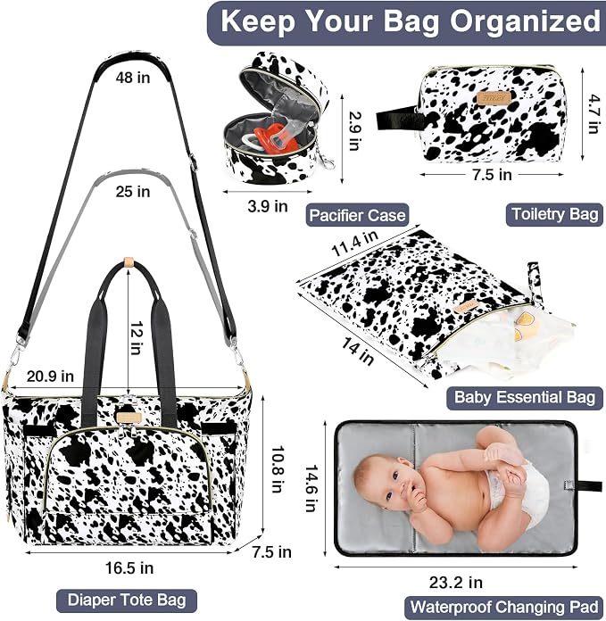 Diaper Bag Tote for Baby 7PCS, Large Mommy Bag with Portable Changing Pad | Multifunctional Hospital Bags for Labor and Delivery with Pacifier Case and Organizer Pouches,Travel Baby Bag for Boy Girl - Image 3