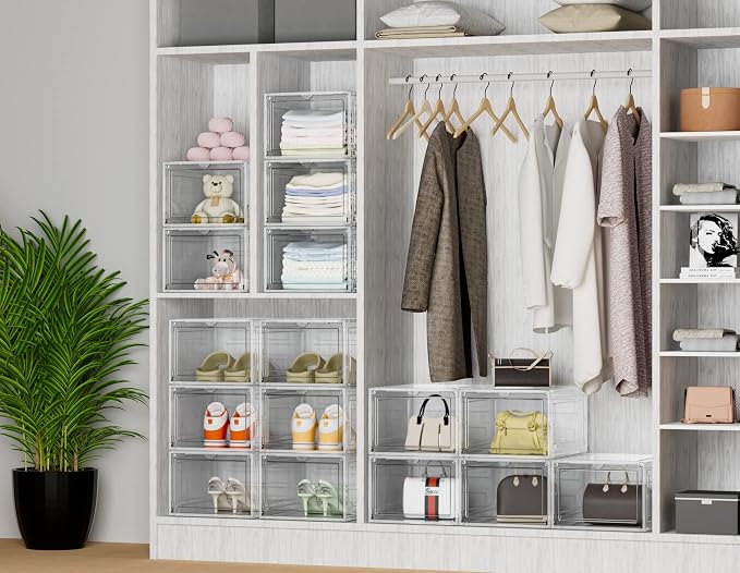 HOMIDEC Shoe Storage, 6 Pack Shoe Organizer Clear Hard Plastic Shoe Box | Shoe Boxes Clear Plastic Stackable, Shoe Storage Box with Lids for Size 13, Transparent - Image 7