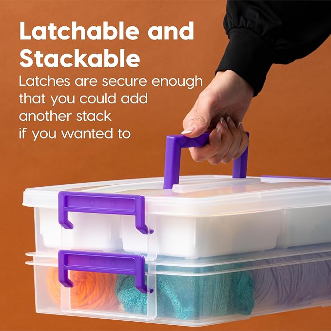 IRIS USA Storage Bins with Lids |Made in USA| 9 Qt - (1-Pack) - Clear | Built-In Handle Tote / 4 Removable Organization Trays / Plastic Containers for Crafts & Art Supplies / Interlocking Latches - Image 3