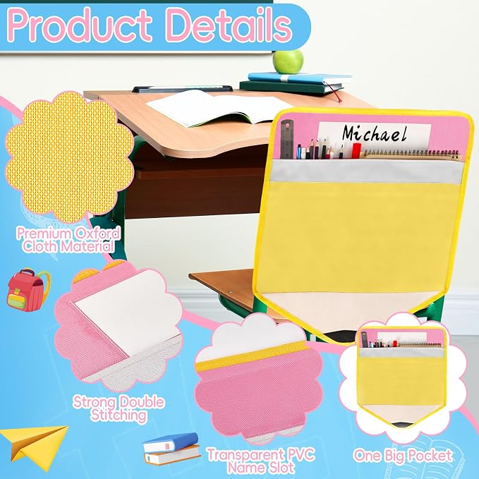 24Pcs Pencil Chair Pockets for Classroom Pencil Chair Back Buddy Pocket with Name Tags 17 x 20In Chairs Organizer 3 Pockets Seat Storage Pocket for Kids School Classroom Daycare Home Supplies - Image 3