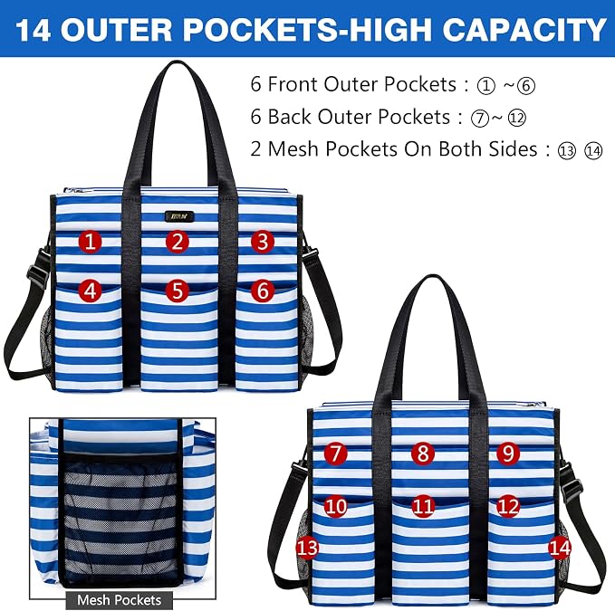 IBFUN Utility Tote Bag with 24 Pockets, Large Teacher Travel Tote for Women | Large Work Tote Bag 2pcs with Zipper for Travel Daily School Teacher Nurse, Large Lightweight Laptop Shoulder Bag Handbag - Image 4