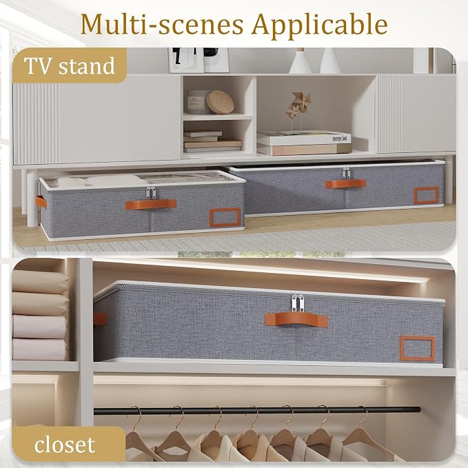 Yawinhe Pack of 2 Underbed Storage Bags, Foldable Clothes Storage with Clear Window, for Duvets, Clothes, 80 x 40 x 15 cm, Grey - Image 5