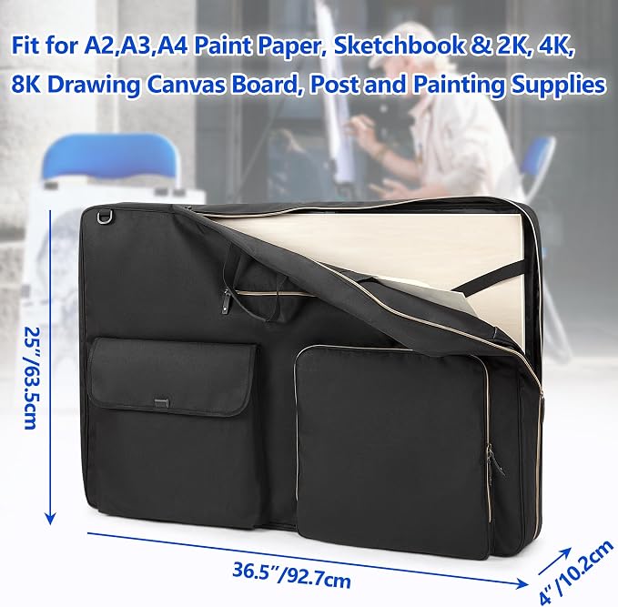 Damero Art Portfolio Case 24 x 36, with Shoulder Strap and Luggage Sleeve | Art Portfolio Bag Case with Reinforced Corners, Artwork Carrying Tote Bag for 4k 8k Sketching and Drawing Painting Supply - Image 2