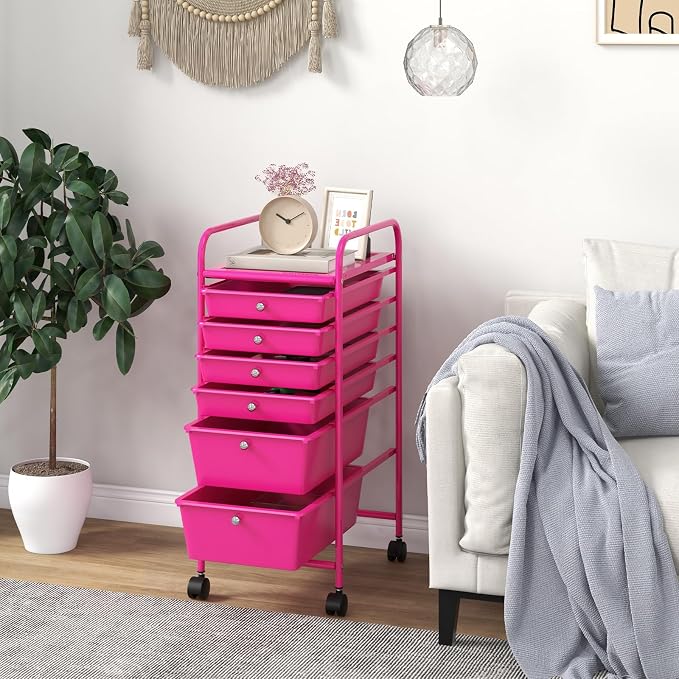 Giantex 6 Storage Drawer Cart Rolling Organizer Cart for Tools Scrapbook Paper Home Office School Multipurpose Mobile Utility Cart (Macaron) - Image 9