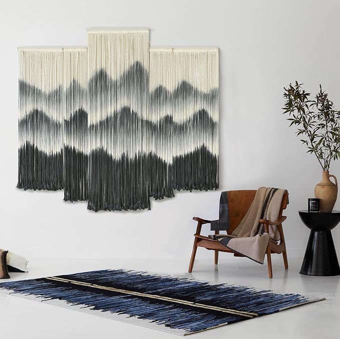 5Pcs Macrame Wall Hanging Dip Dyed Mountain Wall Decor Handmade Yarn Art | Cotton Rope Craft, Handmade Macrame Art, 5 Piece Wall Hanging Set, Ready To Hang, Wedding Decoration, Bedroom Wall Art - Image 4