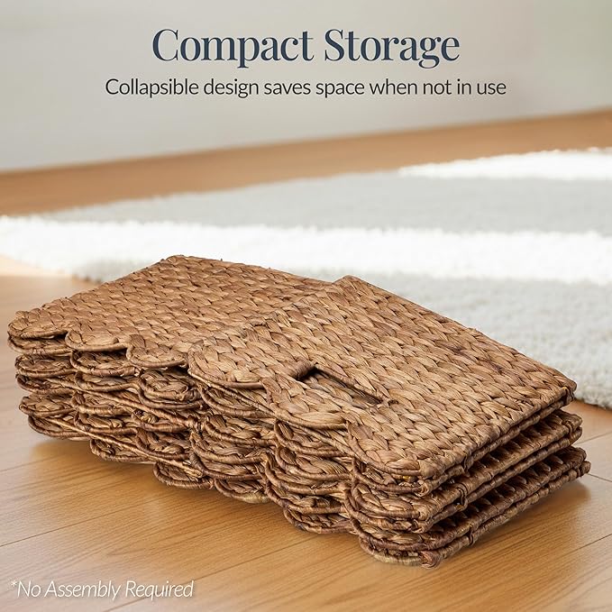 Best Choice Products 12 x 12in Scalloped Hyacinth Baskets, Rustic Set Of 5 Multipurpose Collapsible Storage Organizer, Handwoven Laundry Totes for Bedroom, Living Room, Shelves – Chestnut - Image 5