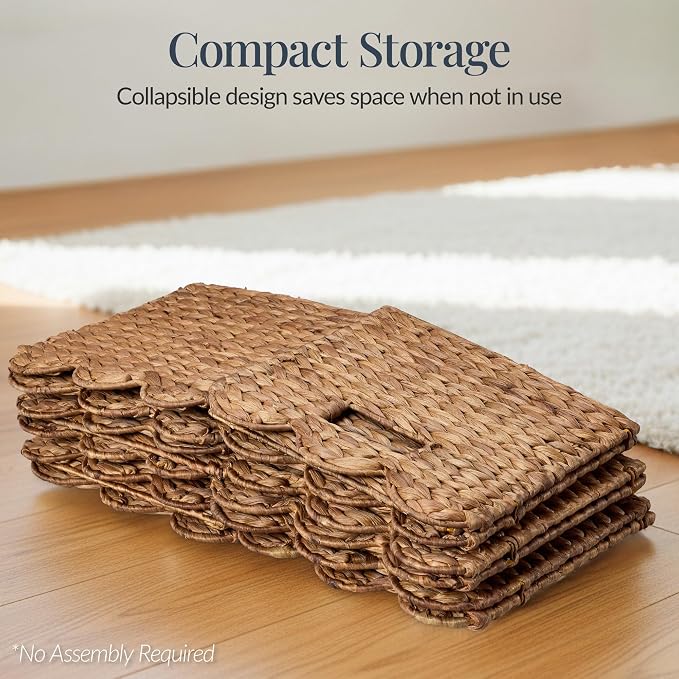 Best Choice Products 10.5x10.5in Scalloped Hyacinth Baskets, Set Of 5 Multipurpose Collapsible Storage Organizer, Handwoven Laundry Totes for Bedroom, Living Room, Shelves – Chestnut - Image 5