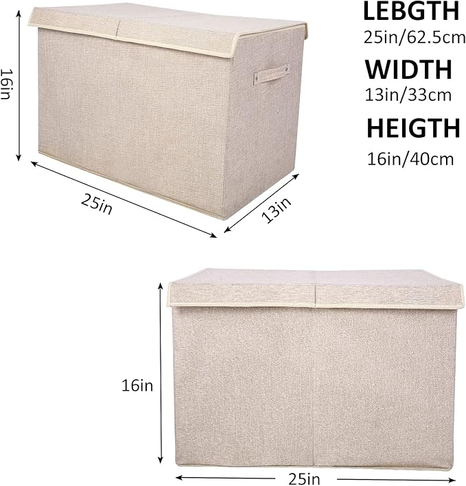 Large Toy Box Chest Storage with Flip-Top Lid, Kids Toy Storage Bin Boxes | Toy Chest with Rivets Handles for Kids, Boys, Girls, Nursery, Playroom, Living Room, Bedroom, 25"x 13" x 16" (Linen Beige) - Image 4