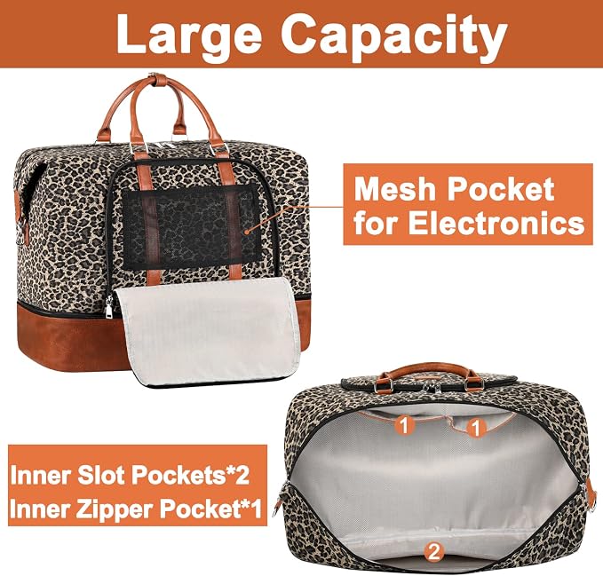 TIBES Travel Weekender Bag for Women, Overnight Bag with Shoe Compartment | 3PCS Large Travel Duffel Bag for Gym, Travel, Hospital, Business Trip, Carry On Tote, Wet & Dry Separation, Water Resistant - Image 4