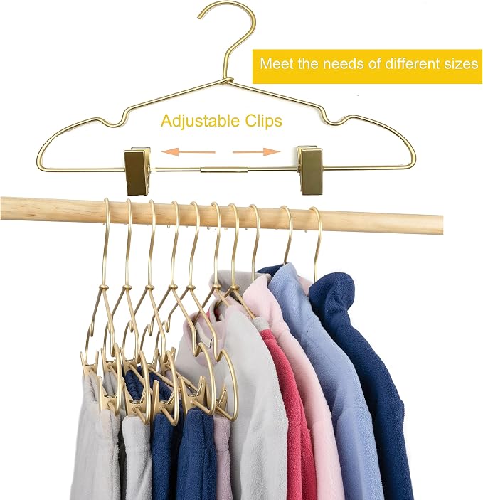 Premium 16.5” Matte Gold Metal Clothes Clips Hangers, Heavy Duty Skirt Slack Hangers, Metal Rack for Trousers Non Slip Clips, Clothes Hanger Display and Storage, 30 Pack - Image 5