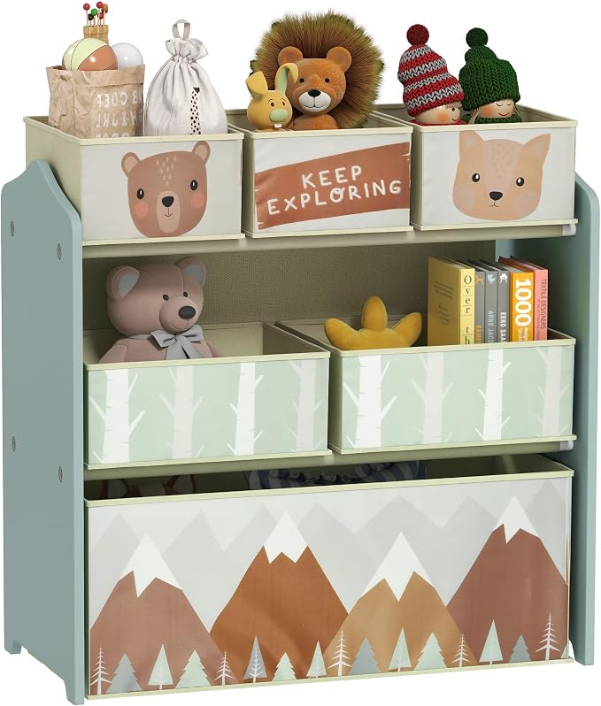 Qaba Toy Organizer with 6 Storage Bins for Bedroom, 25" x 12" x 26", Green | Kids Storage Unit, Kids Room by Qaba