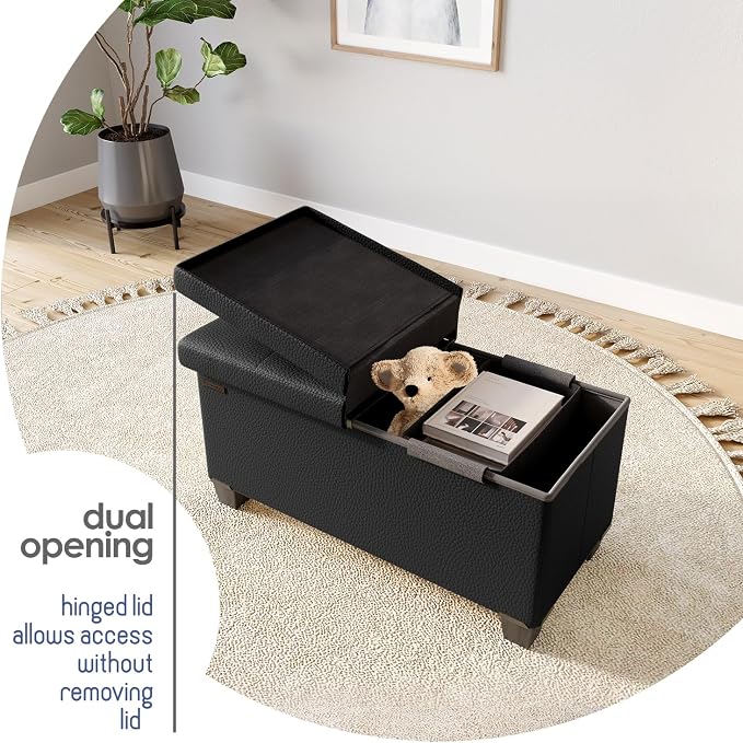 Storage Ottoman Bench with Bins, 30-in Storage Bench for Bedroom End of Bed, Folding Foot Rest Ottoman for Living Room Max 660lbs, Faux Leather Ottomans, Black - Image 8