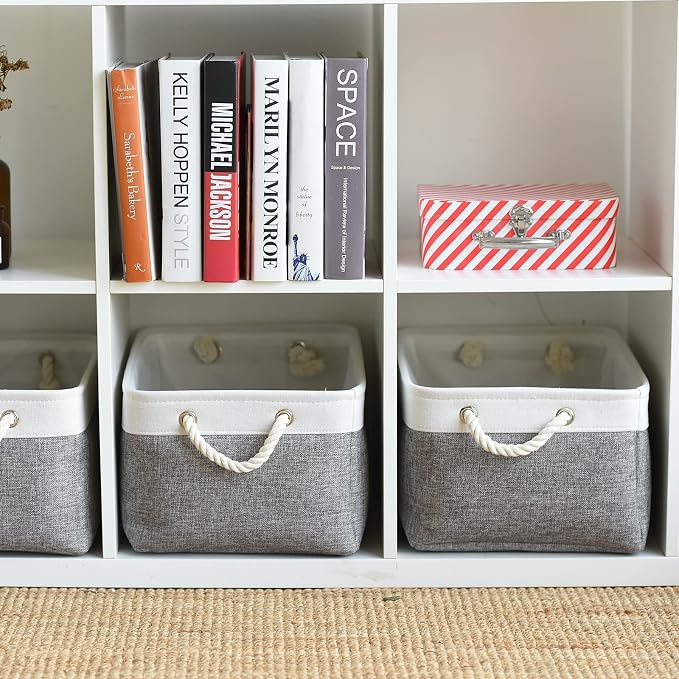 Organization and Storage Basket for Organizing- 16x12x8 inch 1 Pack Fabric Storage Cubes, Collapsible Storage Bins for Shelves Organizer Gift Closet Cloth Toy (White & Grey) - Image 6