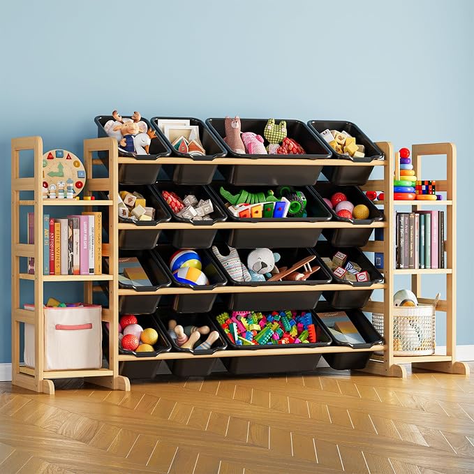 SpaceAid Toy Storage Organizer with 6 Shelves and 16 Bins, Toy Organizers Storage Bookshelf, Kids Bin Shelf Toys Box Bookcase for Bedroom Playroom Organization Room Decor, True Black by SpaceAid