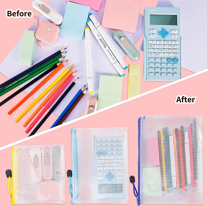 88pcs Mesh Zipper Pouch Bags - 8 Sizes Plastic Zipper Pouches for Organization, Mesh Bags with Zipper, Waterproof Clear Travel Pouches, UMETDO File Bag with Zipper for Office Supplies, Variety Pack - Image 6