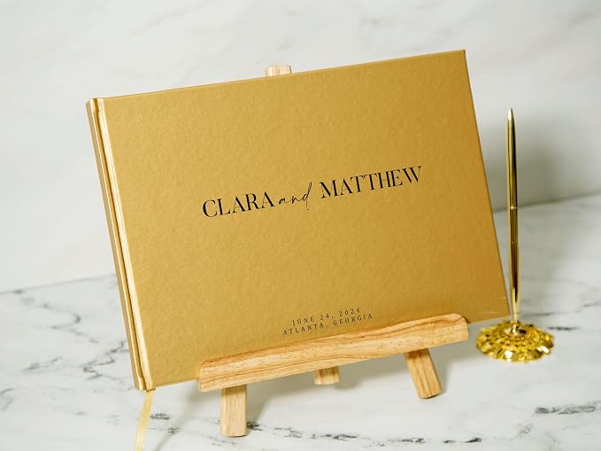 Personalized Guest Book - 11.5" x 8.5" Premium Custom Guest Signing Book with Bookmark and Blank Pages for Wedding Reception Table Decoration Engagement Birthday Party Event, Gold - Image 2