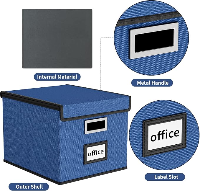 File Organizer Box with Lids, Collapsible File Folder Organizer | File Box with Plastic Slides for Document, Filing Bin for Letter Size Hanging File Folders (2 Pack, Royal Blue) - Image 4