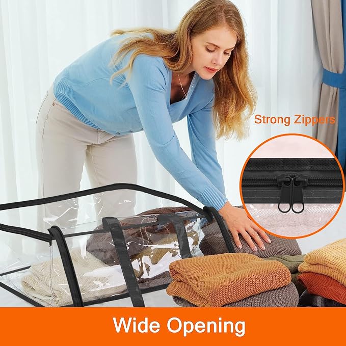 3 Pack 40L/60L/90L Clear Clothes Storage Bags with Zipper | Plastic Storage Bag, Foldable Closet Organizer, For Comforter Blanket Bedding Duvet Toys, Moving Bags - Image 4