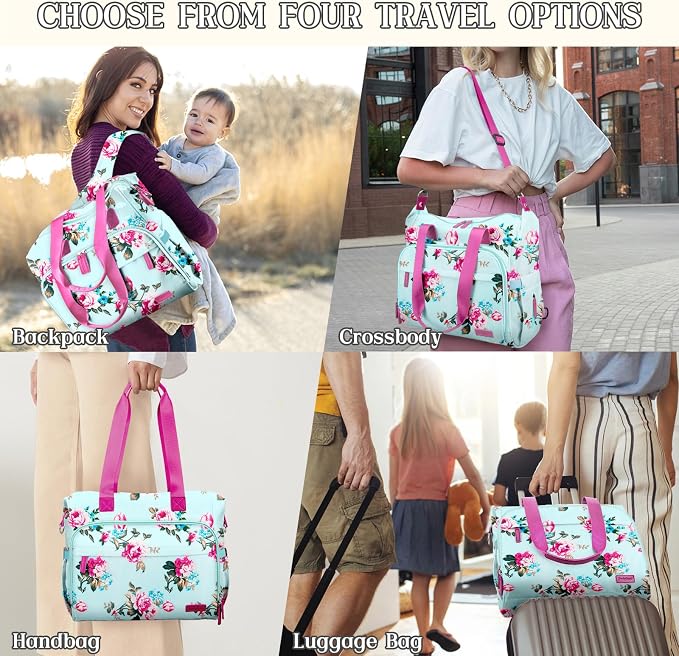 Diaper Bag Backpack Mommy Bag Large Capacity Diaper Backpack Travel Essential Baby Diaper Bag for Mom and Dad, Black (Blue-Floral) - Image 3