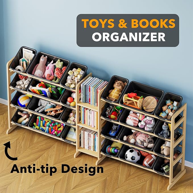 SpaceAid Large Toy Storage Organizer with 24 Bins and 3 Shelves, Toy Organizers Storage Bookshelf, Kids Bin Shelf Box Bookcase for Bedroom Playroom Organization Room Decor, True Black - Image 4