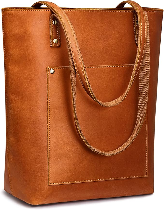 S-ZONE Leather Tote Bag for Women Work Handbag with Luggage Sleeve | Top Grain Genuine Leather, Padded Laptop Compartment, Multi Pockets, Large Retro Purse, Travel Everyday by S-ZONE
