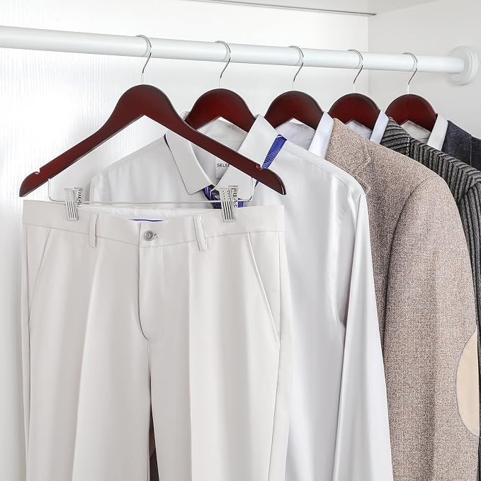 TOPIA HANGER Wooden Suit Hangers with Adjustable Metal Clips (20 Pack), Solid Wood Clothes Hangers, 360° Swivel Hook, Premium Retro Finish Pants Hangers for Clothes Coat, Jeans, Blouse- Cherry CT28M20 - Image 2