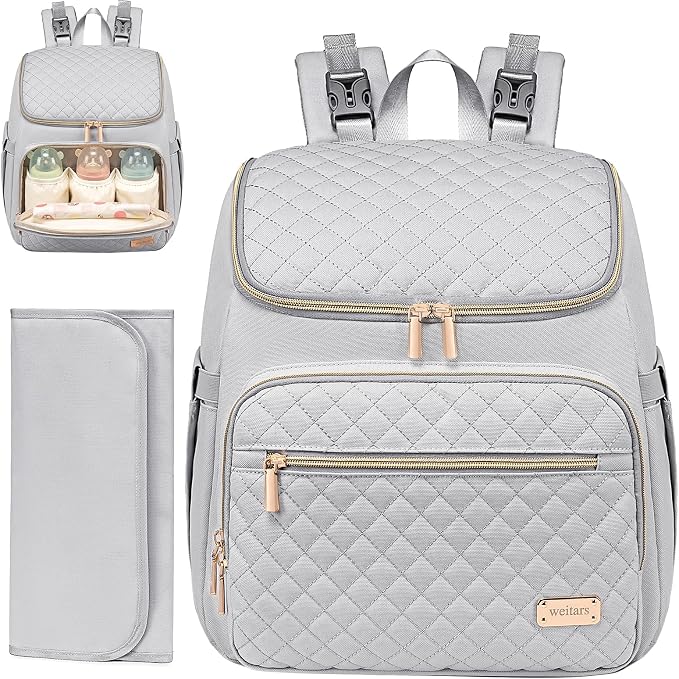 Diaper Bag Backpack Large Baby Diaper Bag with Changing Pad Travel Diaper Backpack,Baby Bag for Boys Girls,Stroller Straps,5 Insulated Pockets (Gray) - Image 8