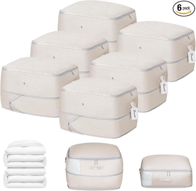 DIMJ Comforter Storage Bag 6 Pack - Blanket Storage Organizer Compression Bags, Large Capacity Ultra Space Saving Self Compression Organize for Bedding, Pillow, Duvet, Sheet Storage with Zipper Window by DiMJ