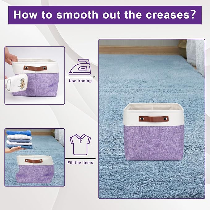 Storage Bins Large Fabric Storage Baskets for Shelves 3 Pack, Decorative Linen Closet Baskets with Handles for Organizing, Shelf, Clothes, Home, Office, 15x11x9.5Inches (Purple&White) - Image 6