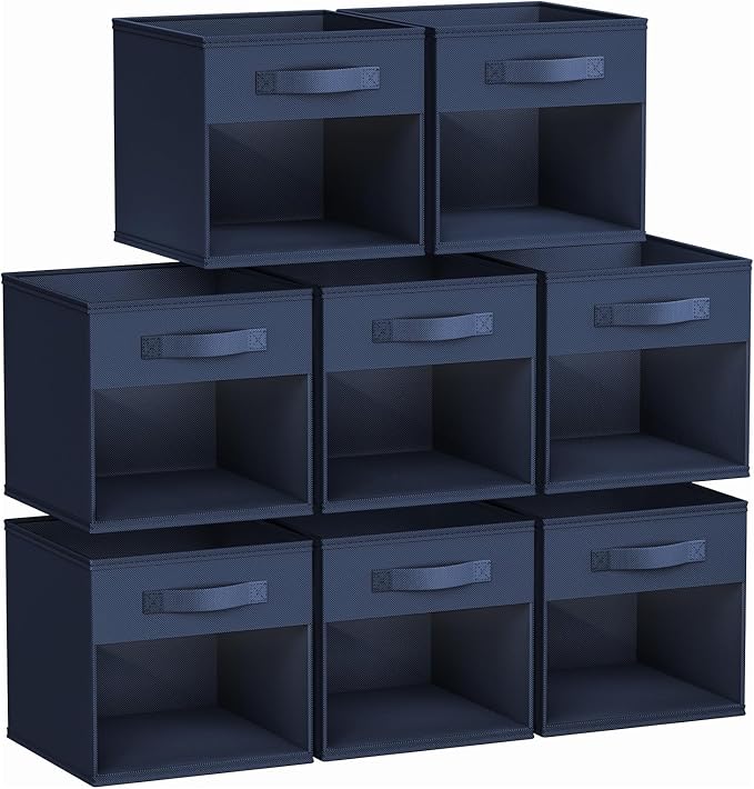 DIMJ Storage Cubes, Cube Storage Bin, 8 Pack Foldable Baskets with Window, Closet Storage Bins with Handle, 11x 11 inch Storage Cubes for Clothes, Toys, Books (Navy Blue) by DiMJ