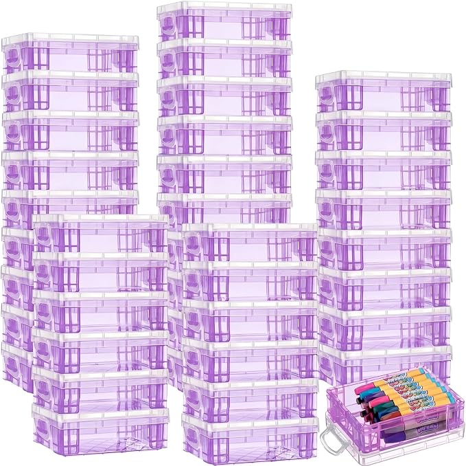 Suzile 40 Pcs Plastic Crayon Boxes Holds 24 Crayon with Snap Lid Storage Container Clear Stackable Case for School Office Classroom Supplies Pen Pencil Craft(Purple) by Suzile