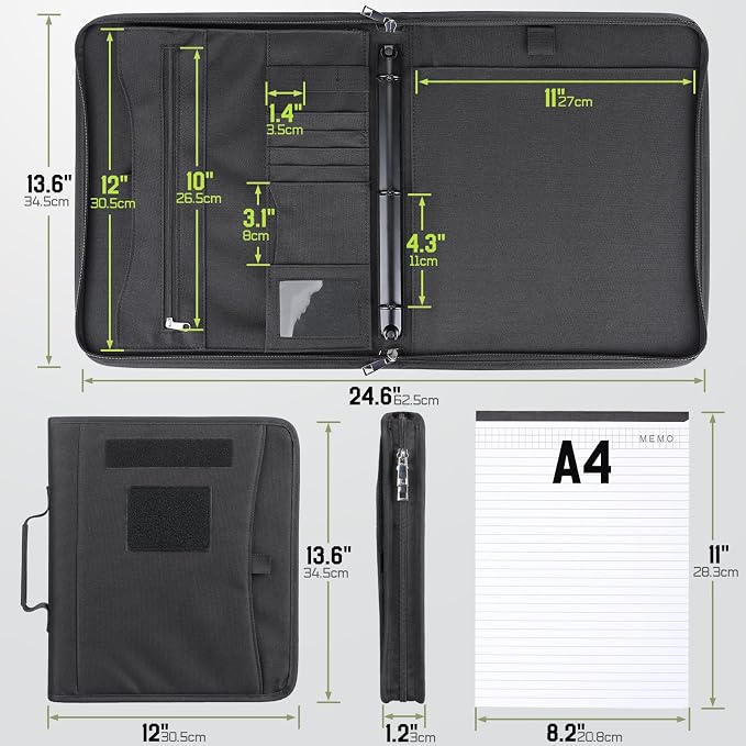 Livans Portfolio Padfolio Binder with Detachable 3-Ring Planner & A4 Paper | Large-12x13.6" Zip Notebook Cover, 25 Sheets Letter Paper, 1" O-Ring, Handle Art Portfolio Bag, for Gift Work Travels School - Image 2