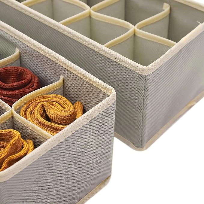 DIOMMELL Set of 21 Foldable Cloth Storage Box Closet Dresser Drawer Organizer Fabric Baskets Bins Containers Divider for Baby Clothes Underwear Bras Socks Lingerie Clothing,Grey 11-4249 - Image 6